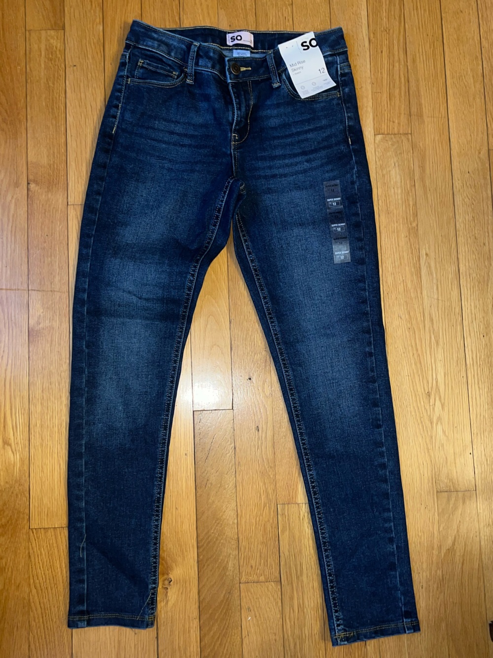 SO Girls Indigo Slim Mid Rise Skinny Stretch Jeans New with tags 12 denim